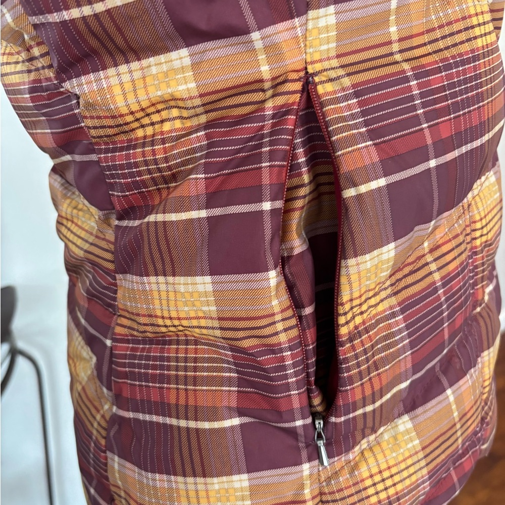 Patagonia Plaid Hooded Vest - Burgundy and Tan - Picture 6 of 13